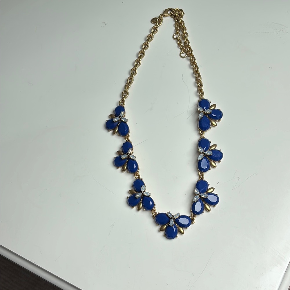 Blue Floral Necklace with Gold Accents